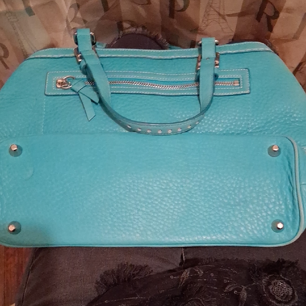 Coach Turquoise Pebbled Leather Tote with Exterior Zip